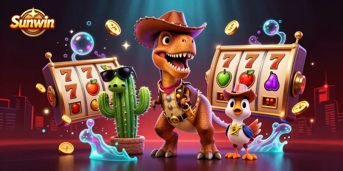 Engage in vibrant gameplay with Sunwin's cartoon dinosaur and friends, exploring thrilling slot adventures.