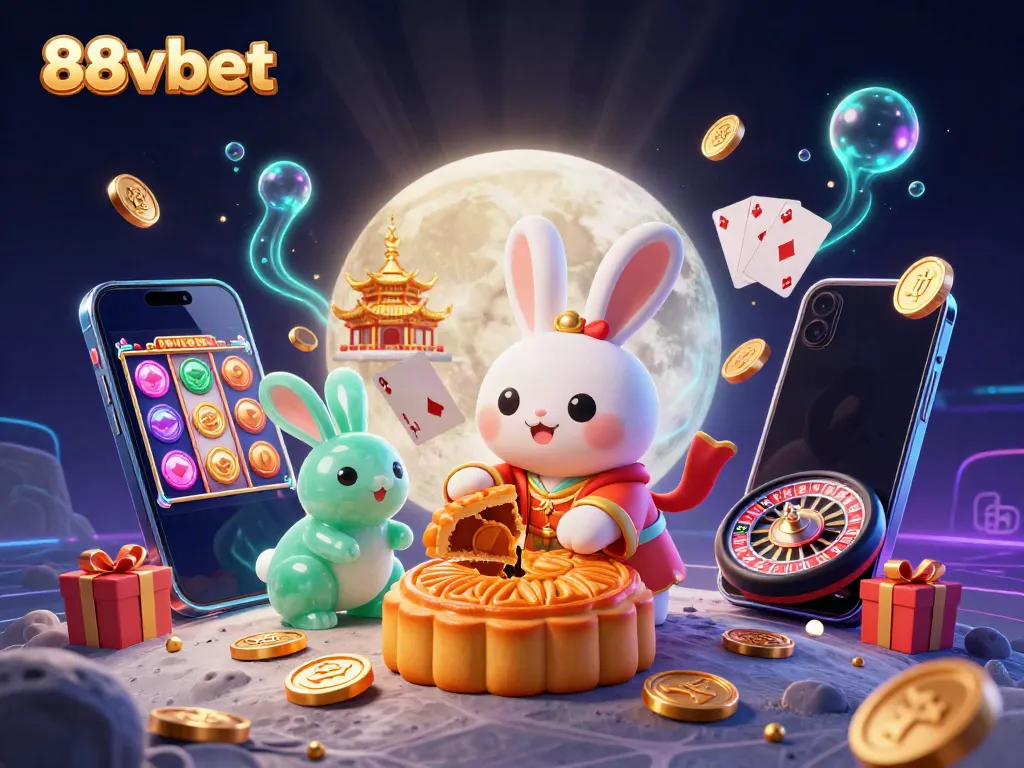 Engage in thrilling gaming at 88vbet, featuring lively moon rabbits and vibrant casino elements.