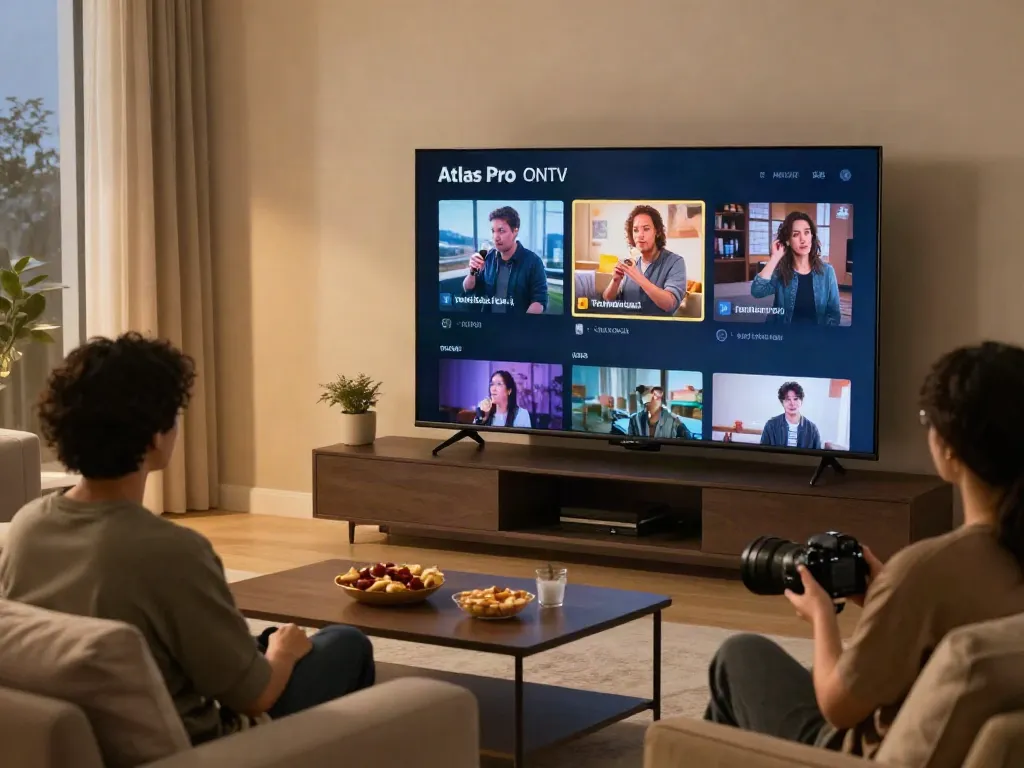 Profitez d'une soirée cinéma avec atlas pro ontv dans un salon confortable.