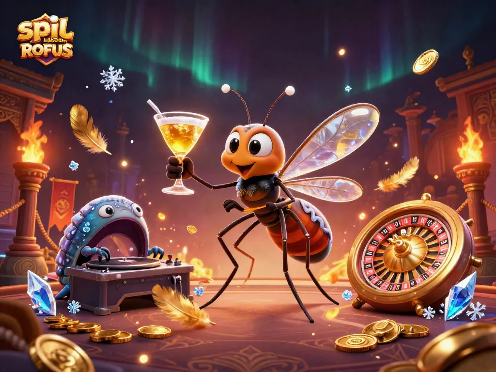 Experience spil casino uden om ROFUS with vibrant creatures and casino-themed elements in a dynamic 3D scene.