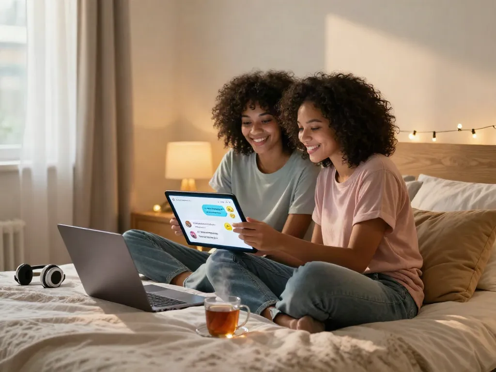 Engaging NSFW AI character chat in a cozy bedroom setting with vibrant atmosphere.