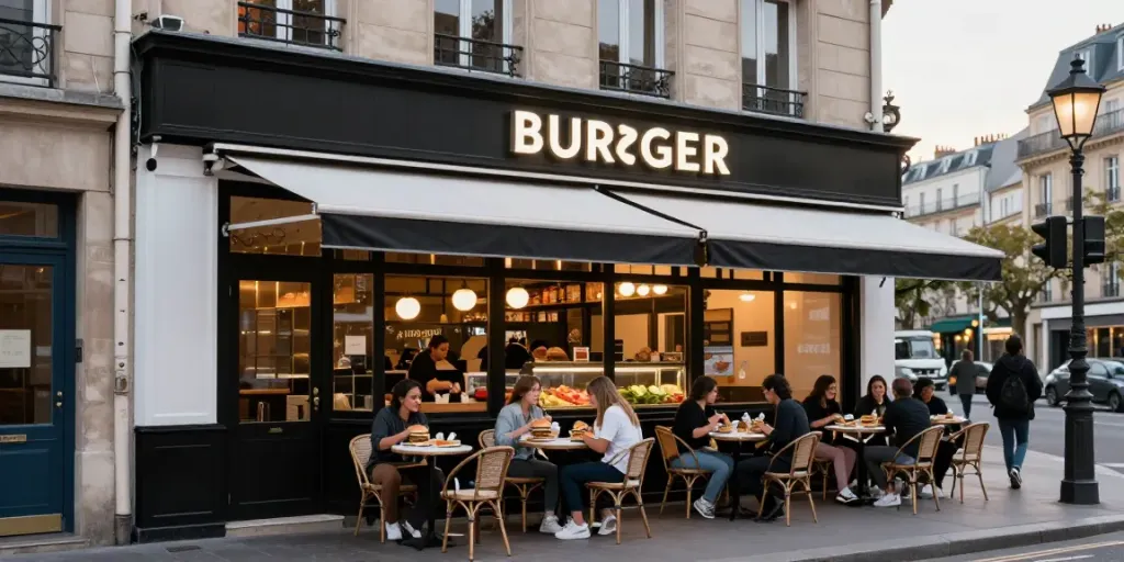 Le burger gourmet halal à Paris au Black and White Burger, lieu vibrant et accueillant.