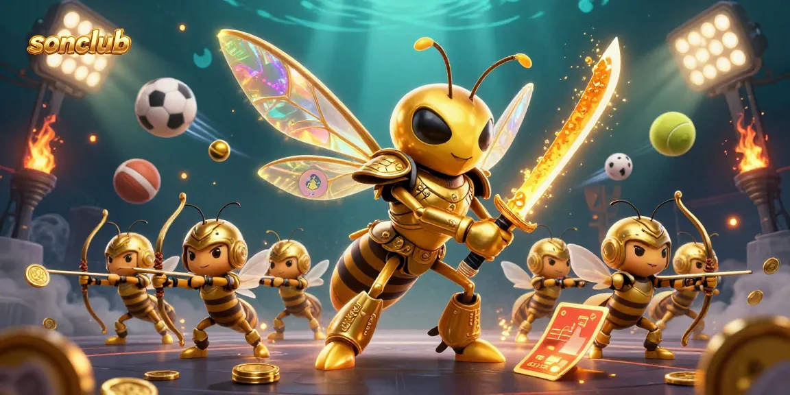 Start winning with sonclub's dynamic gaming experience showcasing a heroic hornet and engaging sports elements.